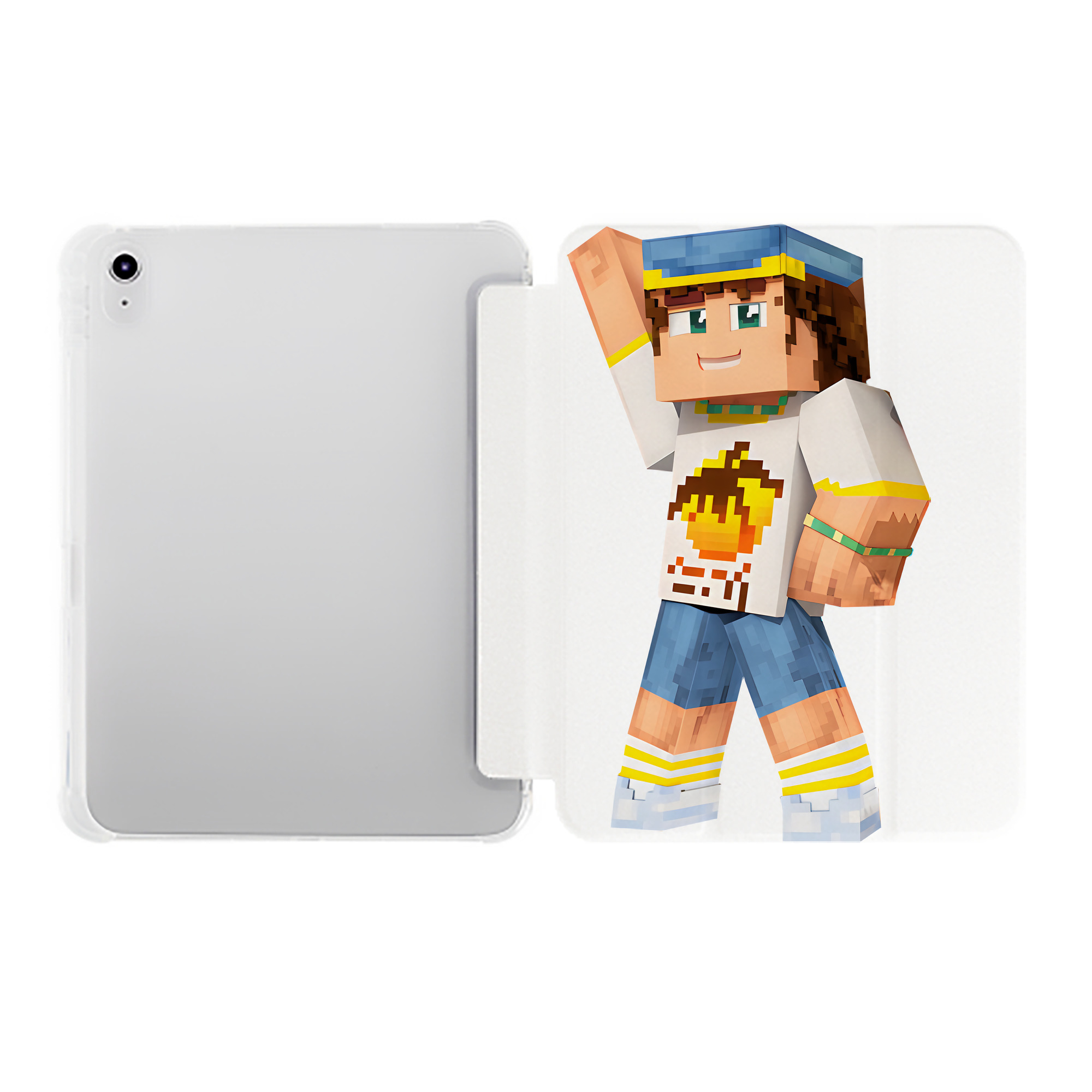 （画像用） マインクラフト ブロックの世界 Minecraft MC Block world IPad ケース ペン収納付き 三つ折りスタンド PUレザー×シリコン 対応機種9.5/10.5/10.9インチ